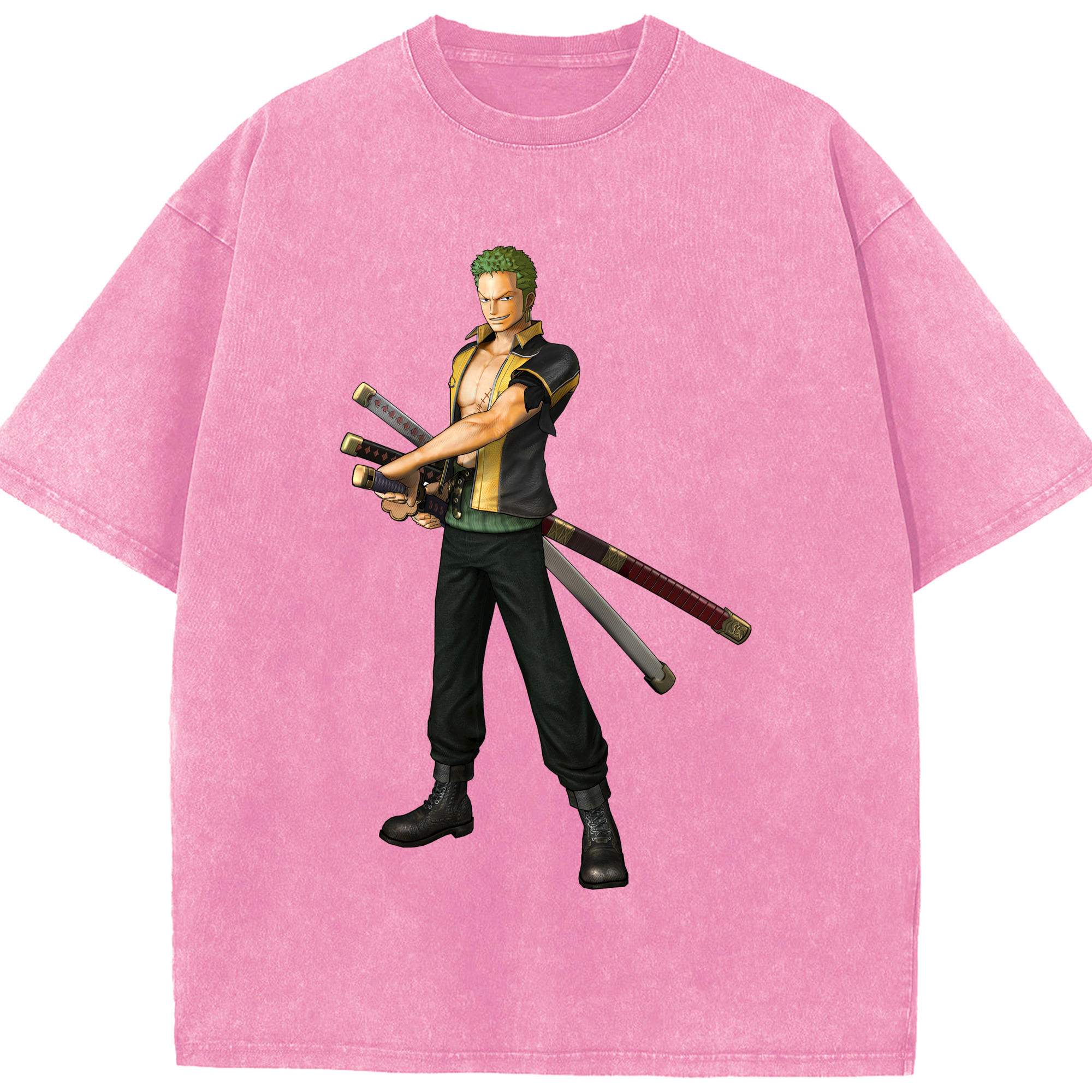 ワンピース ロロノア・ゾロ ONE PIECE Roronoa Zoro 綿100% ヴィンテージ風 半袖Tシャツ（フロントプリント）